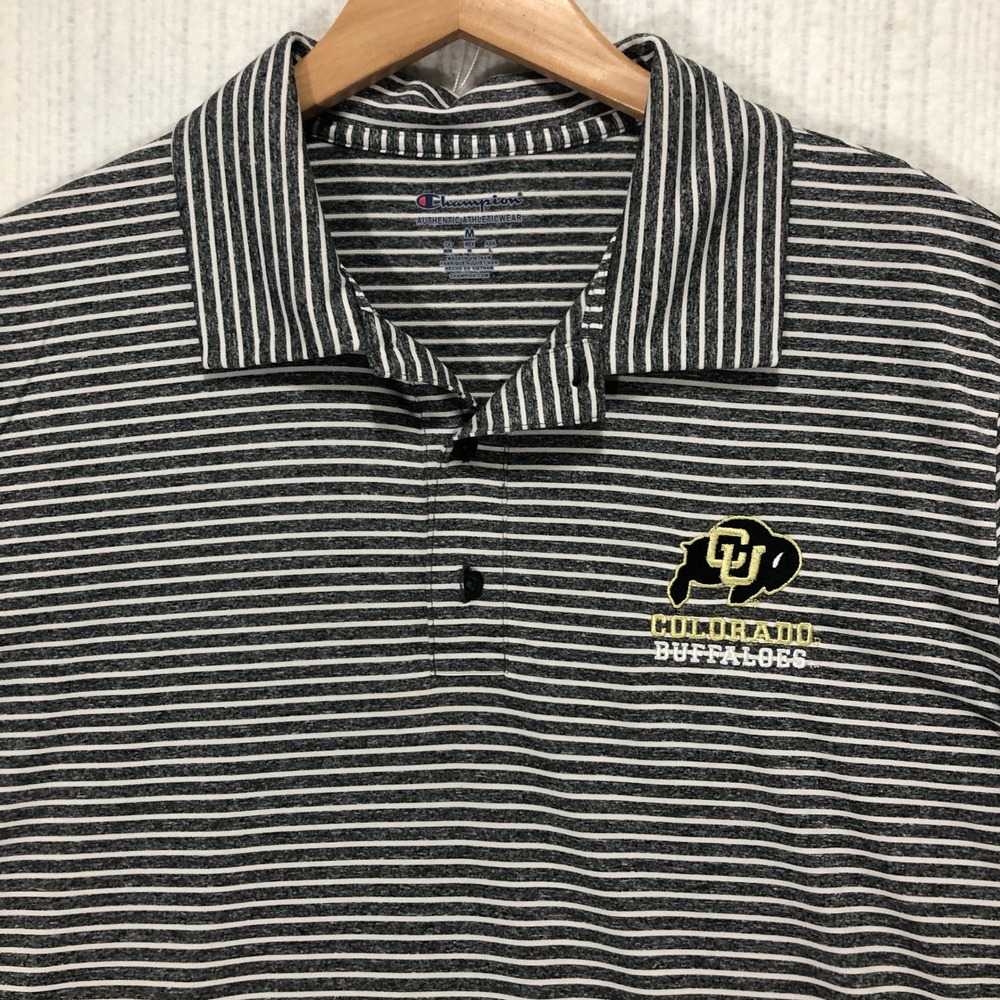 Champion Colorado Buffaloes Mens Medium‎ Striped Polo Shirt Black Grey CT3016